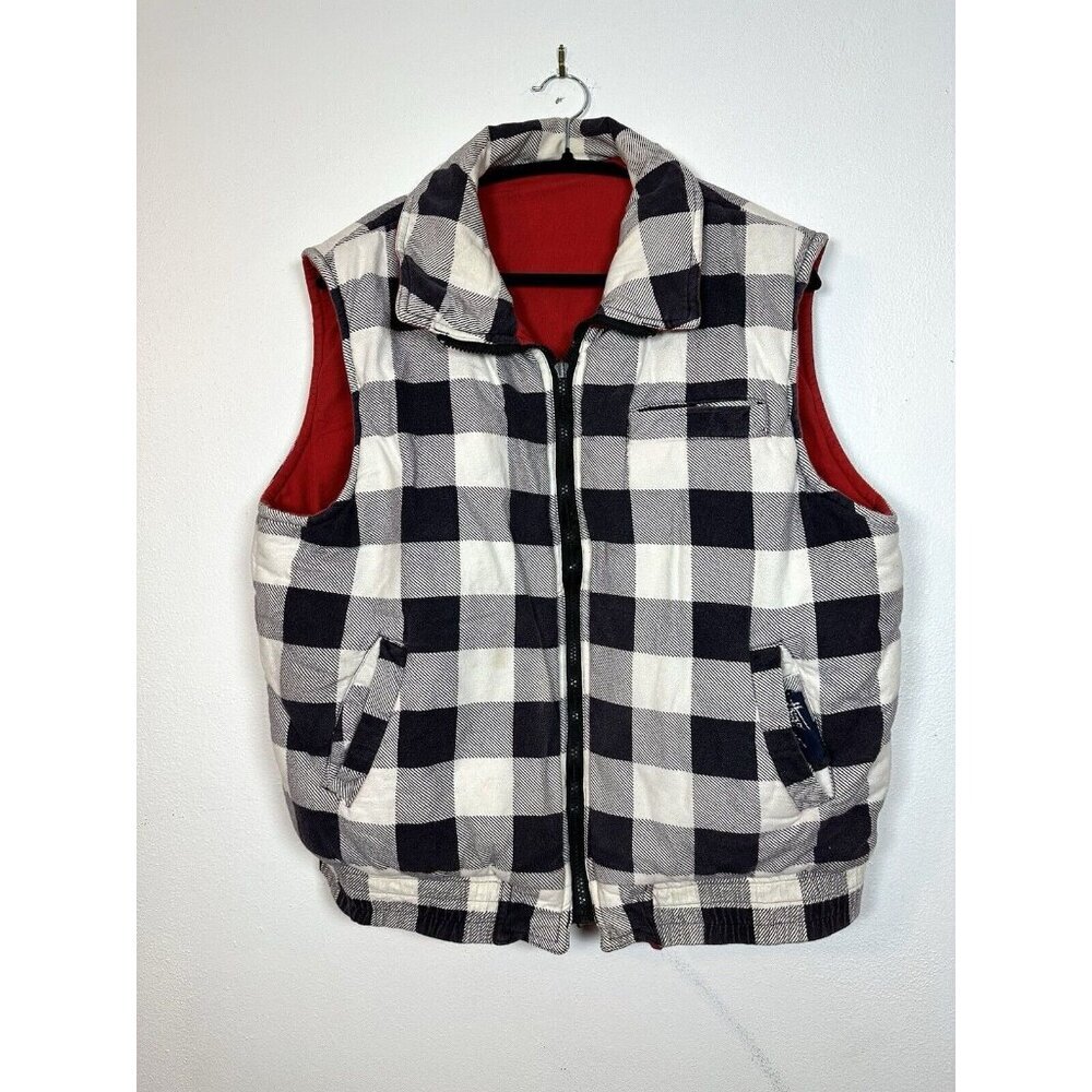 Hugo Valentino‎ Vintage Women's Buffalo Plaid Red Reversible Vest Size L Cotton